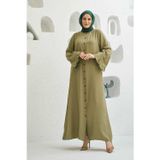 Neways 6587-Denim Düğmeli Kolları Fırfırlı Ferace Haki