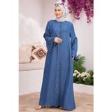 Neways 6587-denim Düğmeli Kolları Fırfırlı Ferace Koyu Mavi