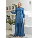 Neways 6594-FIRFIRLI Tensel Elbise Koyu Mavi - 46