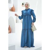 Neways 6595-FIRFIRLI Tensel Elbise Koyu Mavi - 46