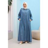 Neways 6635-Brit Düğmeli Denim Ferace Koyu Mavi