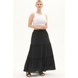 Newbutix Şile Bezi Siyah Uzun Yazlık Dantelli Etek - 2XL - 3XL