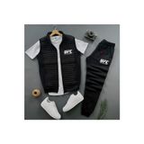 NewCabin Yeni Sezon Basic UFC Baskılı Kapitone Yelek -Yazlık Eşofman Altı -T-Shirt 3'lü Alt Üst Takım