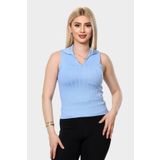 NEWCO çizgili yumşak dokulu polo yaka v kesim kolsuz triko bluz