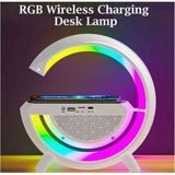 Newdaki Smart Light Bluetooth Hoparlör 15W Kablosuz Hızlı Şarj LED Ambiance Gece Lambası 3-In-1 - Beyaz
