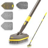NEWE Duş fırçası, teleskopik saplı banyo temizleme fırçası, 142 cm, saplı fırça, 4 farklı fonksiyon içerir, küvet, zemin, lavabo, mutfak, kahverengi sarı
