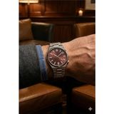 Newera Watch Analog Takvimli Erkek Kol Saati Özel Saat Kutulu - Gümüş - Bordo