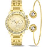 Newera Watch Metal Kordon Kadın Bileklikli Kombin Kol Saati KK350074 - Altın