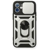 Newface iPhone 12 Mini Pars Lens Yüzüklü Silikon Gümüş Cep Telefonu Kılıfı