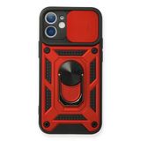 Newface iPhone 12 Mini Pars Lens Yüzüklü Silikon Kırmızı Cep Telefonu Kılıfı