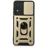 Newface Samsung Galaxy A02 Pars Lens Yüzüklü Silikon Gold Cep Telefonu Kılıfı
