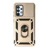 Newface Samsung Galaxy A72 Pars Lens Yüzüklü Silikon Gold Cep Telefonu Kılıfı