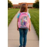 Newfull Unicorn Baskılı Kız Sırt Okul Çantası-2'li Set (Yeni Sezon) - Boy: 40 cm / En: 28 cm / Derinlik: 16 cm - Açık Pembe