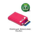 Newish Adelina Fuşya Nova Deri Mekanizmalı Otomatik Kızaklı Kartlık Cüzdan (7X10CM)