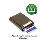 Newish Adelina Haki Timsah Desenli Mekanizmalı Otomatik Kızaklı Kartlık Cüzdan Kroko Kartlık