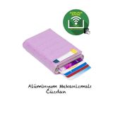 Newish Adelina Lila Timsah Desenli Mekanizmalı Otomatik Kızaklı Kartlık Cüzdan Kroko Kartlık