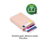 Newish Adelina Pudra Pembe Nova Deri Mekanizmalı Otomatik Kızaklı Kartlık Cüzdan