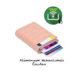 Newish Adelina Pudra Timsah Desenli Mekanizmalı Otomatik Kızaklı Kartlık Cüzdan Kroko Kartlık
