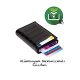 Newish Adelina Siyah Timsah Desenli Mekanizmalı Otomatik Kızaklı Kartlık Cüzdan Kroko Kartlık