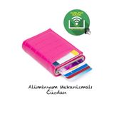 Newish Adelina Timsah Desenli Fuşya Mekanizmalı Otomatik Kızaklı Kartlık Cüzdan Kroko Kartlık