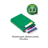 Newish Adelina Yeşil Nova Deri Mekanizmalı Otomatik Kızaklı Kartlık Yeşil Cüzdan