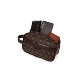 Newish Erkek Deri Portföy Clutch Traş Kozmetik Bakım Ve Günlük El Çantası (14X24CM) - Kahve - Taba