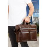 Newish Erkek Kahverengi Hakiki Deri Evrak Laptop Çantası Kahverengi (EN: 38CM BOY:26CM)