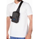 Newish Erkek Keten Kumaş Belgrat Telefon Bölmeli Çapraz Göğüs ve Omuz Çantası - Siyah - Mavi