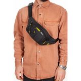 Newish Erkek Kumaş USB Kulaklık Çıkışlı Crossbody Çapraz Göğüs Omuz ve Bel Çantası - Siyah - Sarı