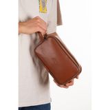 Newish Erkek Taba Deri Portföy Clutch Traş Kozmetik Bakım ve Günlük El Çantası new277 - 88-Taba