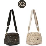 Newish Kadın Monogram Desenli Uzun Askılı Çapraz Omuz Çantası 2 Adet – Kahve - Bej - NEW361 - Kahve - Açık Kahve