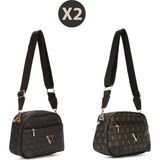 Newish Kadın Monogram Desenli Uzun Askılı Çapraz Omuz Çantası 2 Adet – Siyah - Kahve - NEW361
