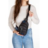 Newish Keten Kumaş USB Kulaklık Çıkışlı Fermuarlı Göğüs ve Omuz Çantası (16X22CM) new120 - Siyah - Mavi