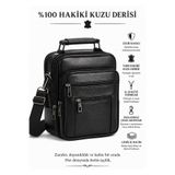 NEWISH POLO ACCESSORIES Erkek Siyah Çelik Kasalı Hakiki Deri El Ve Omuz Çantası Ayarlanabilir Askılı( Büyük Boy)
