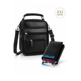 NEWISH POLO ACCESSORIES Erkek Siyah Çelik Kasalı Hakiki Deri El Ve Omuz Çantası Ayarlanabilir Askılı (Küçük Boy) ve Cüzdan