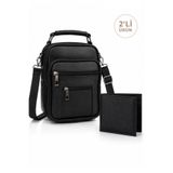 NEWISH POLO ACCESSORIES Erkek Siyah Çelik Kasalı Hakiki Deri El Ve Omuz Çantası Ayarlanabilir Askılı( Orta Boy) ve Cüzdan
