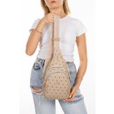 NEWISH POLO ACCESSORIES Kadın Füme Vegan Deri Desenli Kumaş Çapraz Omuz Ve Bel Çantası Günlük