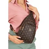 NEWISH POLO ACCESSORIES Kadın Kahverengi Desenli Kumaş Bel Ve Çapraz Omuz Çanta Göğüs Seyahat Günlük Bodybag