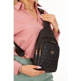 NEWISH POLO ACCESSORIES Kadın Siyah Vegan Deri Desenli Kumaş Çapraz Omuz Ve Bel Çantası Günlük