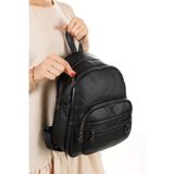 NEWISH POLO ACCESSORIES Kadın Yıkama Deri Çok Bölmeli Sırt Omuz Okul Ve Seyehat Çantası - Siyah