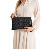 NEWISH POLO ACCESSORIES Yıldız Nakışlı Siyah Portföy Çanta Kadın Clutch Bilek Askılı Astarlı Şık El Çantası