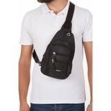 Newish Polo Erkek Kumaş USB Kulaklık Çıkışlı Bodybag Göğüs ve Omuz Çantası - Siyah - Beyaz