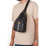 Newish Polo Erkek Kumaş USB Kulaklık Çıkışlı Çapraz Göğüs ve Omuz Çantası - NEWPOLO391 - Siyah - Sarı