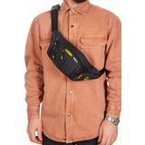 Newish Polo Erkek Kumaş USB Kulaklık Çıkışlı Crossbody Çapraz Göğüs Omuz ve Bel Çantası Siyah - Sarı
