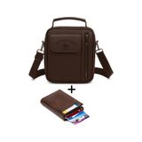 Newish Polo Erkek Mekanizmalı Cüzdan Ve Deri Kapaklı Omuz El Çantası 17x22cm - New337 Kahverengi