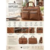 Newish Polo Hakiki Deri Evrak Notebook (Laptop) Çantası - Taba