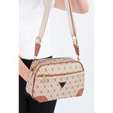 Newish Polo Kadın Bej Taba Monogram Desenli Uzun Askılı Çapraz Omuz Çantası