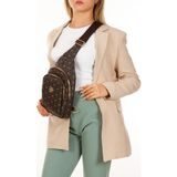 Newish Polo Kadın Kahverengi Deri Monogram Desenli Çapraz Bel Göğüs Ve Omuz Çantası newpolo218 Suya Dayanıklı