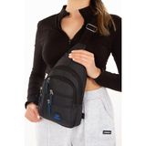 Newish Polo Kadın Keten Kumaş USB Kulaklık Çıkışlı Fermuarlı Göğüs ve Omuz Çantası newpolo122 - Siyah - Mavi