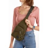 Newish Polo Kadın Krinkıl Kumaş Bodybag Çapraz Göğüs ve Omuz Çantası new126 - Haki